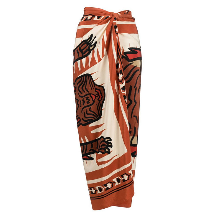 Two Piece Swimsuit with Beach Cover up Wrap Skirt Sarong Retro Floral Print Bikini Set